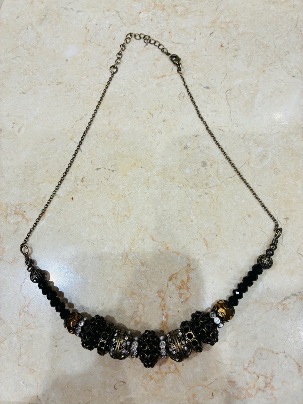Statement Black and Gold Beaded Necklace - Women Jewelry